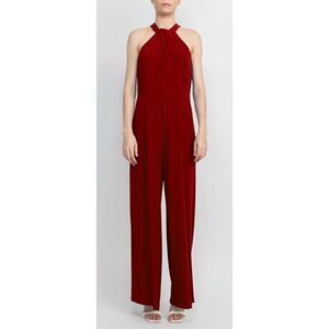 Nina Leonard Crossed Neck Sleeveless Keyhole Jersey Jumpsuit